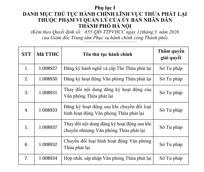 Hà Nội phê duyệt phương án tái cấu trúc thủ tục hành chính lĩnh vực Thừa phát lại- Ảnh 1.