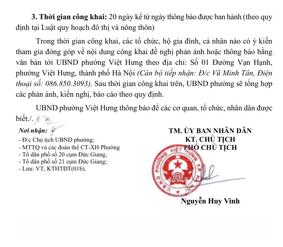 THÔNG BÁO: Đồ án Điều chỉnh cục bộ Quy hoạch chi tiết xây dựng hai bên tuyến đường từ đê Ngọc Thụy đến Khu đô thị mới Thượng Thanh quận Long Biên, tỷ lệ 1/500- Ảnh 3.