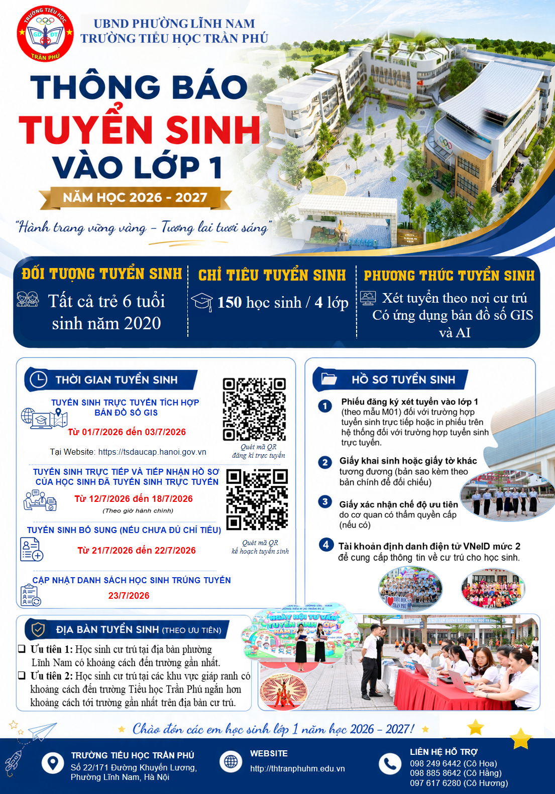 TRƯỜNG TIỂU HỌC TRẦN PHÚ THÔNG BÁO TUYỂN SINH VÀO LỚP 1 NĂM HỌC 2026 – 2027- Ảnh 1.