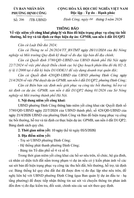 UBND phường Định Công thông báo- Ảnh 1.