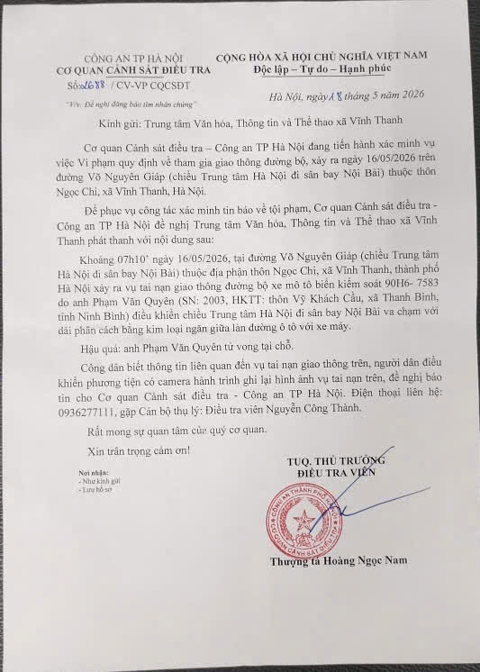 THÔNG BÁO
Về việc tìm người chứng kiến vụ tai nạn giao thông- Ảnh 1.