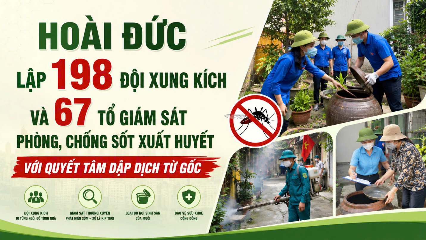 Hoài đức lập 198 đội xung kích và 67 tổ giám sát phòng, chống sốt xuất huyết với quyết tâm dập dịch từ gốc- Ảnh 1.