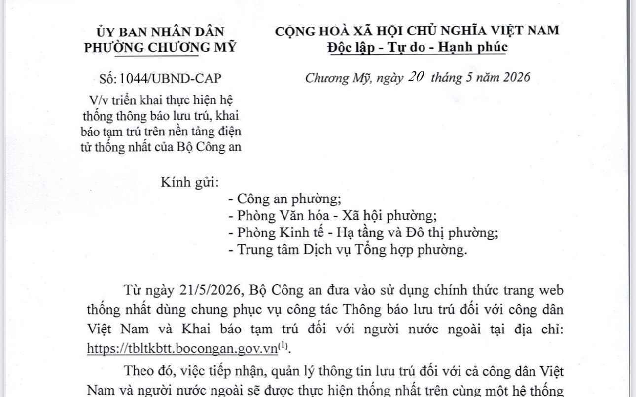 Phường Chương Mỹ triển khai hệ thống thông báo lưu trú, khai báo tạm trú thống nhất của Bộ Công an