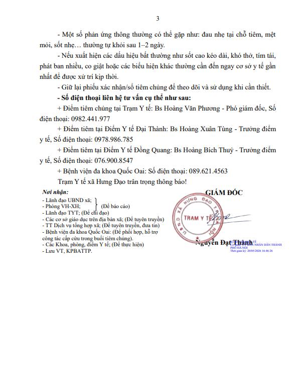 THÔNG BÁO
Về việc Tổ chức tiêm chủng vắc xin dịch vụ phòng bệnh Cúm (Influvac Tetra) cho người dân trên địa bàn xã Hưng Đạo năm 2026- Ảnh 3.