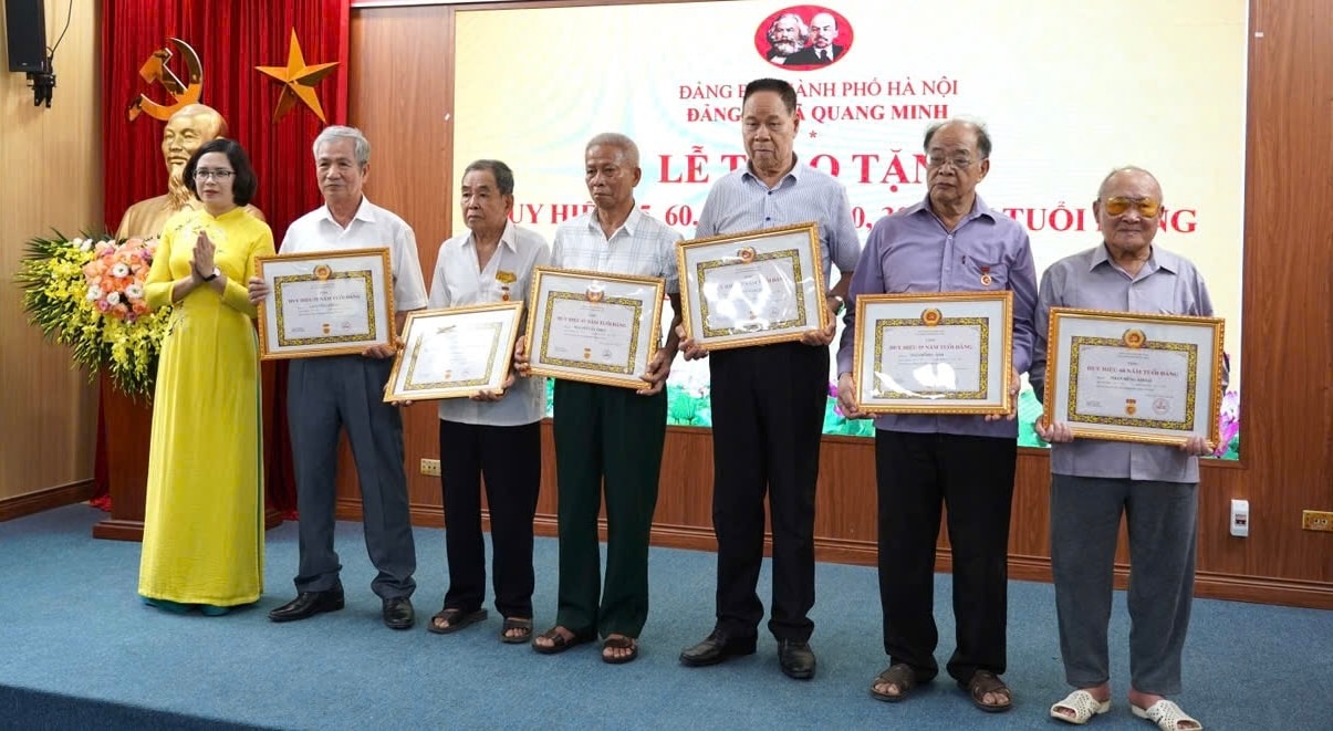 Xã Quang Minh trang trọng trao Huy hiệu Đảng đợt 19-5- Ảnh 1.