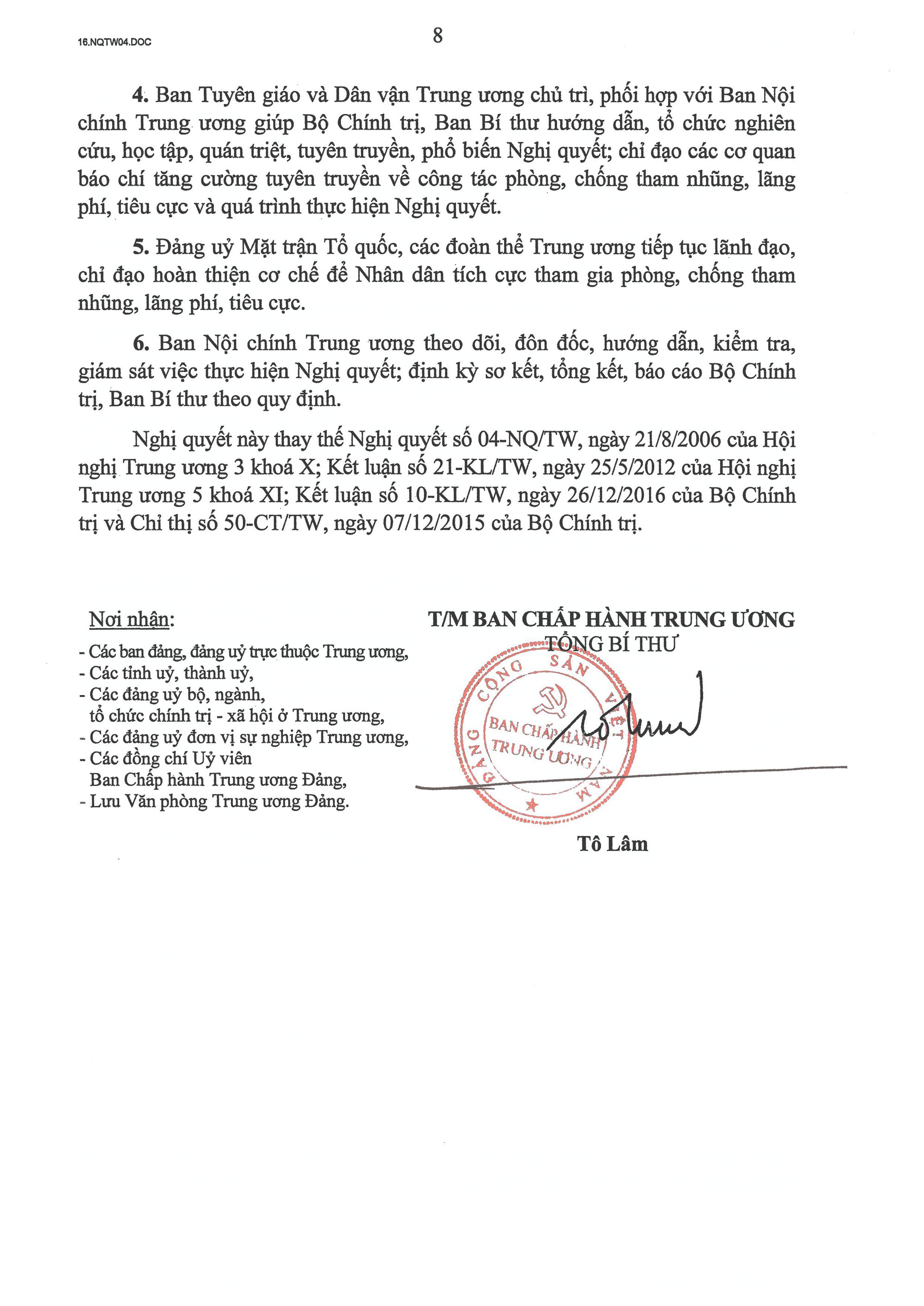 Nghị quyết số 04-NQ/TW về tiếp tục tăng cường sự lãnh đạo của Đảng đối với công tác phòng, chống tham nhũng, lãng phí, tiêu cực trong giai đoạn mới- Ảnh 9.