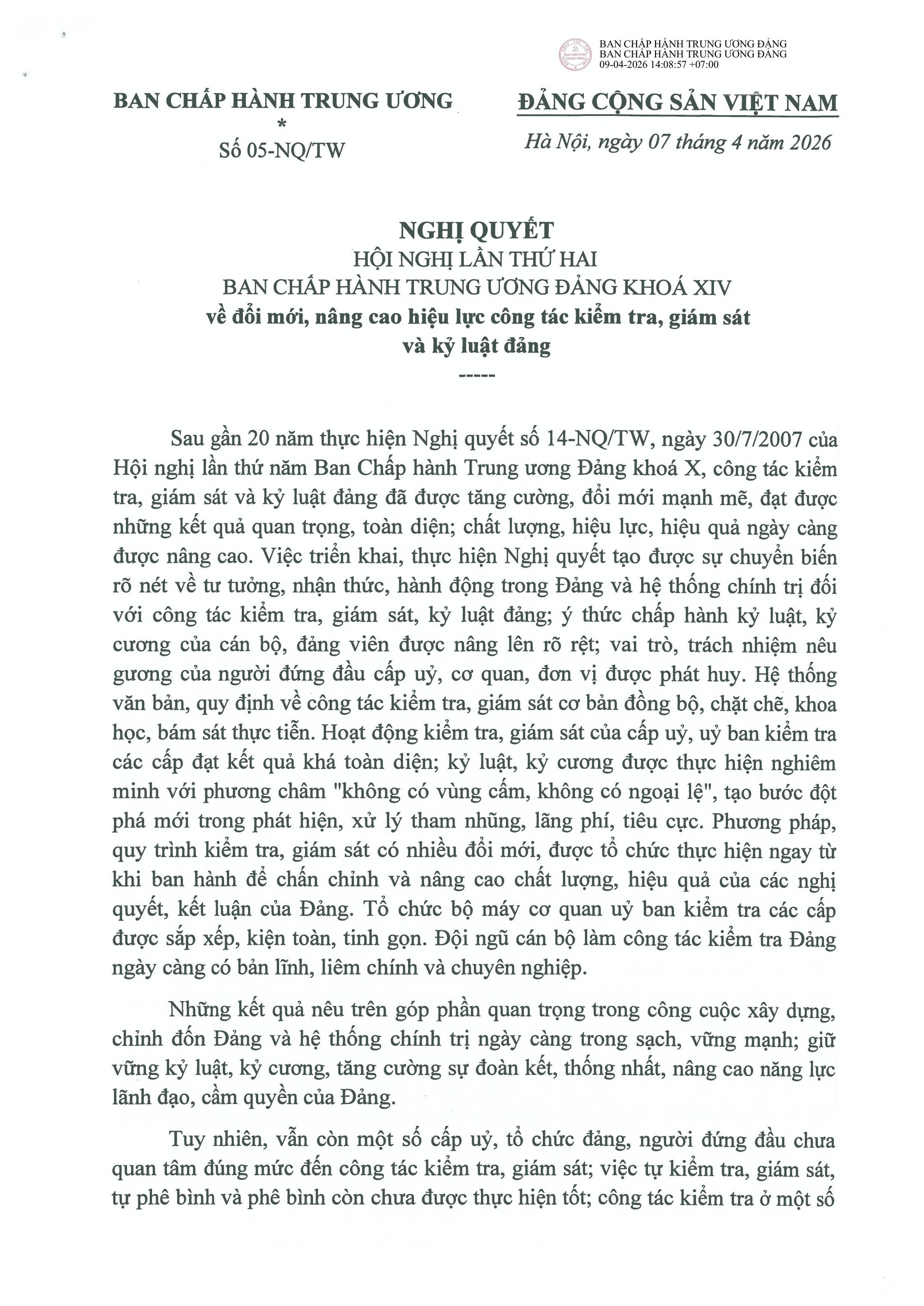 Nghị quyết số 05-NQ/TW Hội nghị Trung ương 2 khóa XIV về đổi mới, nâng cao hiệu lực công tác kiểm tra, giám sát và kỷ luật đảng- Ảnh 2.