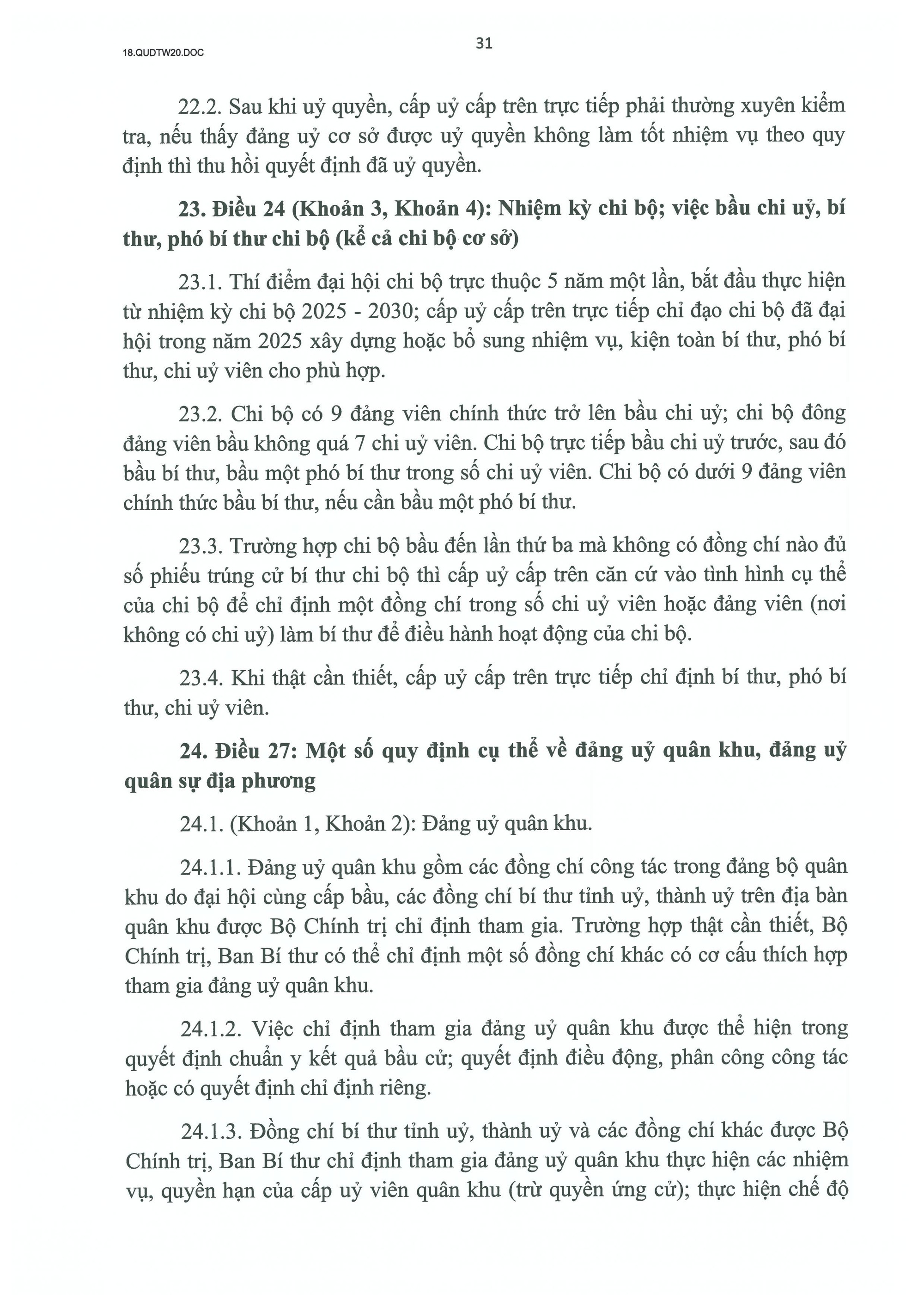 QUY ĐỊNH SỐ 20-QĐ/TW VỀ THI HÀNH ĐIỀU LỆ ĐẢNG- Ảnh 32.