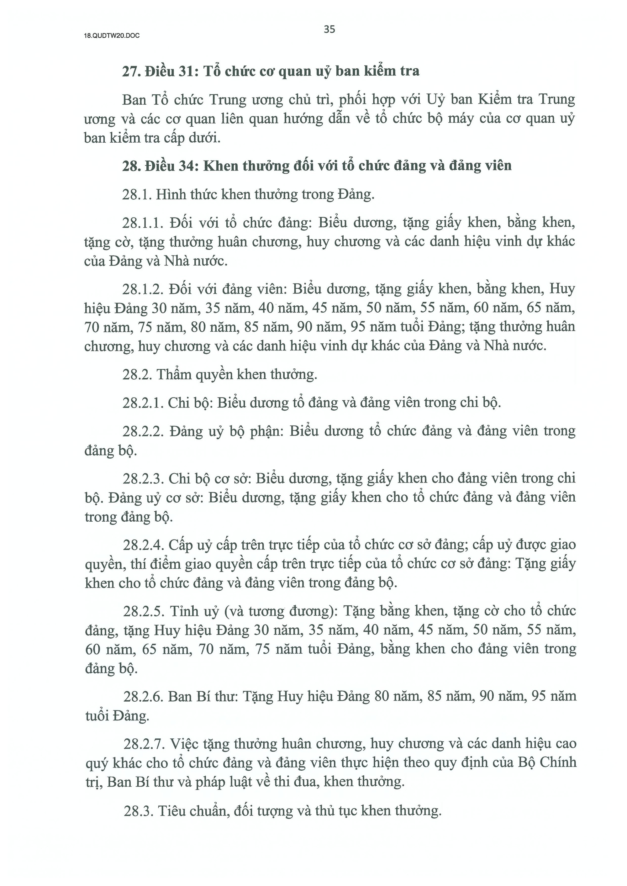 QUY ĐỊNH SỐ 20-QĐ/TW VỀ THI HÀNH ĐIỀU LỆ ĐẢNG- Ảnh 36.