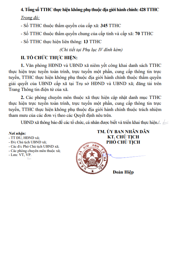 Thông báo Công khai danh mục thủ tục hành chính thực hiện trực tuyến toàn trình, trực tuyến một phần, cung cấp thông tin trực tuyến và thực hiện không phụ thuộc địa giới hành chính thuộc thẩm quyền giải quyết của UBND cấp xã- Ảnh 2.