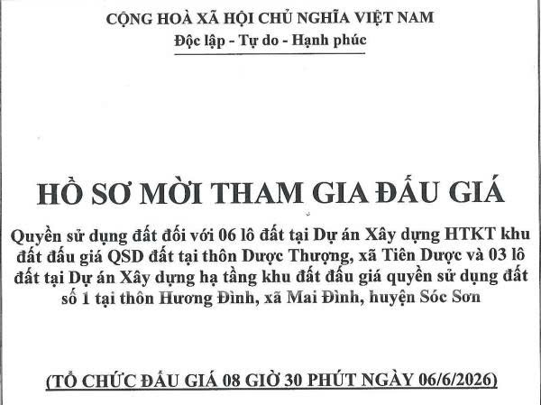 XÃ SÓC SƠN: CÔNG KHAI HỒ SƠ MỜI THAM GIA ĐẤU GIÁ- Ảnh 1.