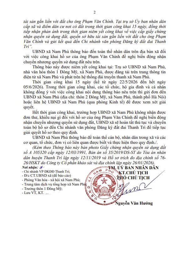 Thông báo số 325/TB-UBND ngày 21/5/2026 của UBND xã Nam Phù- Ảnh 2.