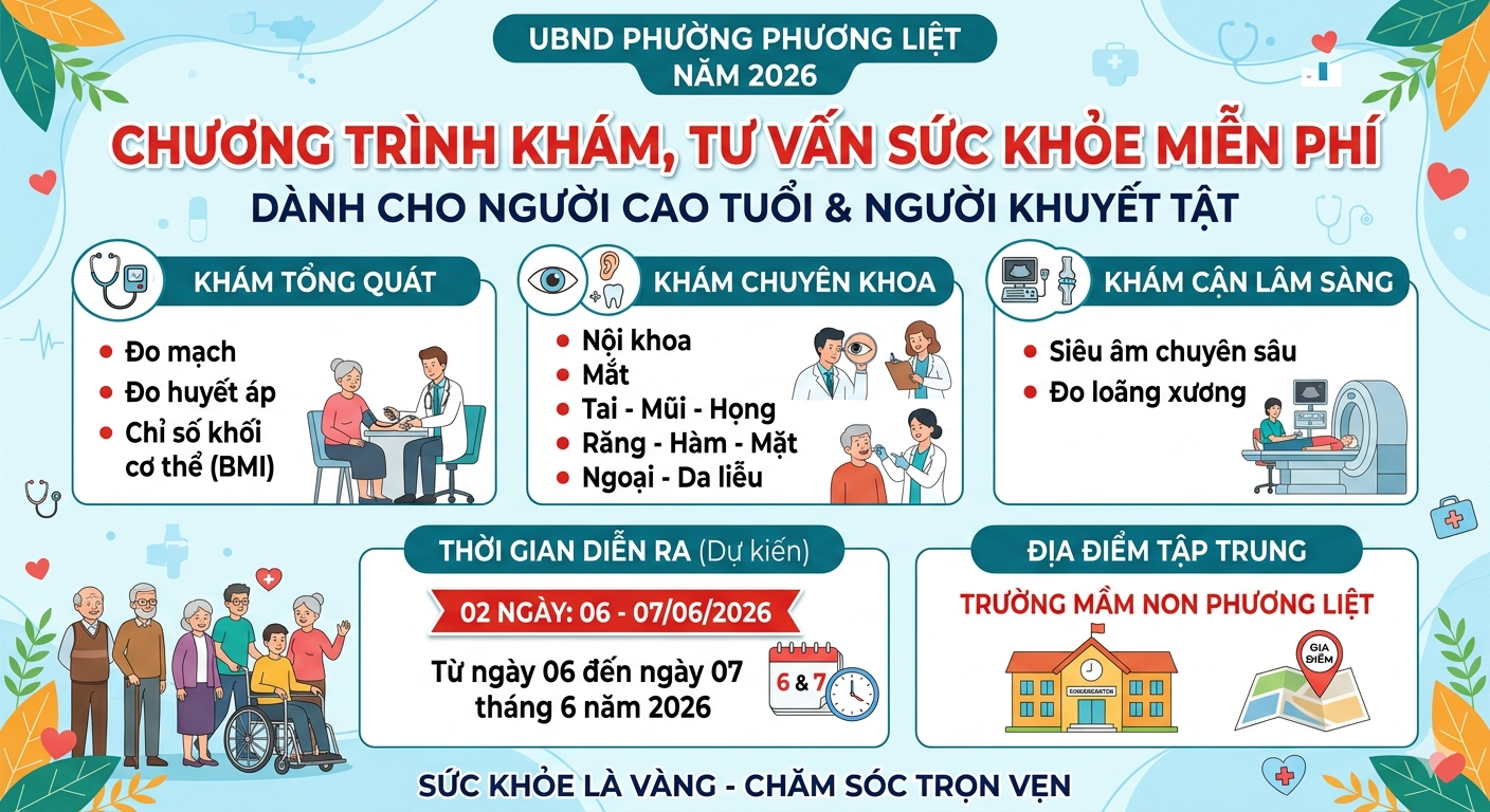 Phường Phương Liệt: Tổ chức khám, tư vấn sức khỏe miễn phí cho người cao tuổi và người khuyết tật năm 2026- Ảnh 1.