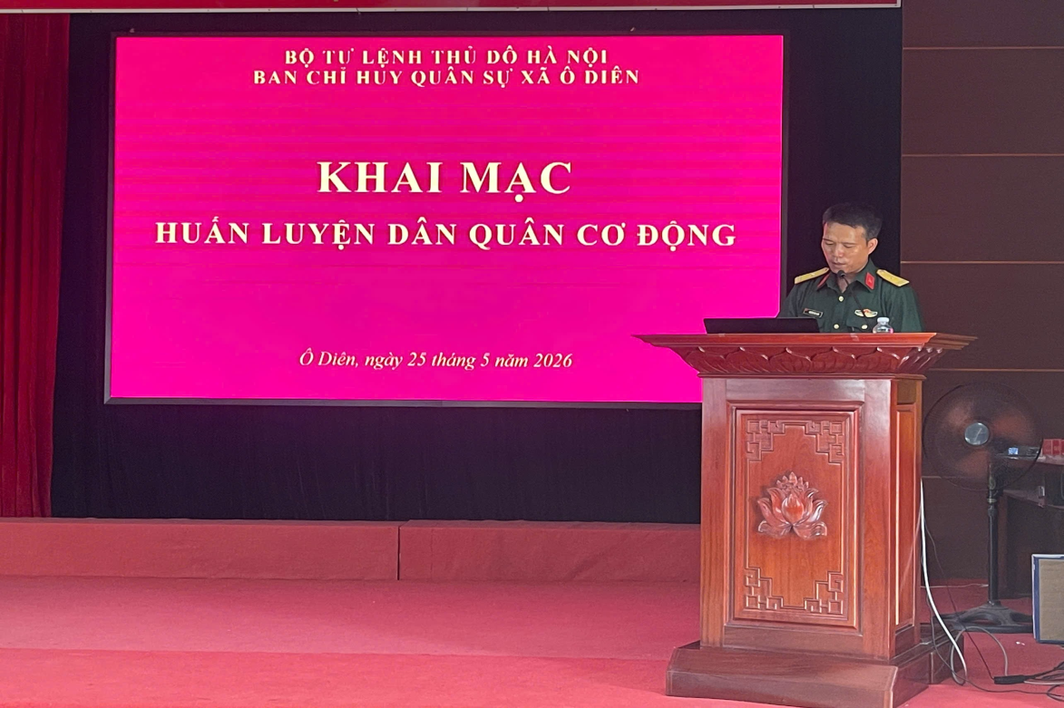 Ban chỉ huy quân sự xã Ô Diên tổ chức khai mạc huấn luyện dân quân cơ động năm 2026.- Ảnh 2.