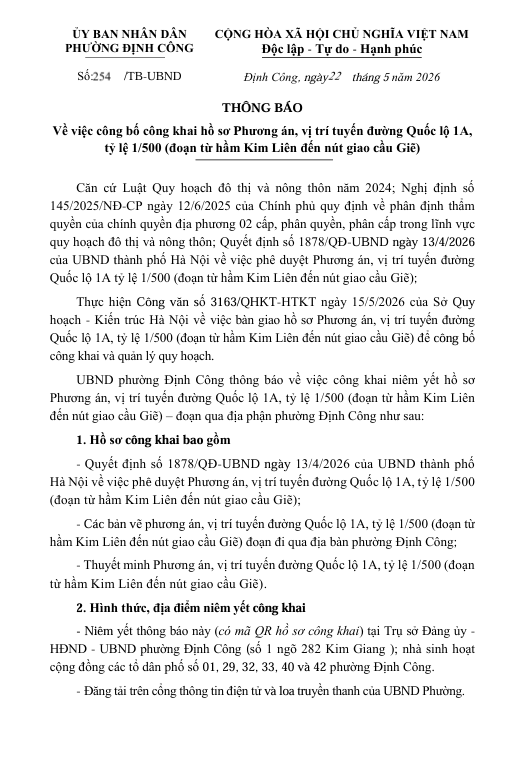 Công bố công khai hồ sơ Phương án, vị trí tuyến đường Quốc lộ 1A, tỷ lệ 1/500 (đoạn từ hầm Kim Liên đến nút giao cầu Giẽ)- Ảnh 1.