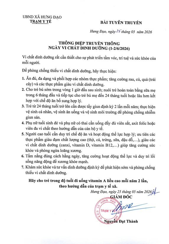 THÔNG ĐIỆP TRUYỀN THÔNG NGÀY VI CHẤT DINH DƯỠNG (1-2/6/2026)- Ảnh 1.