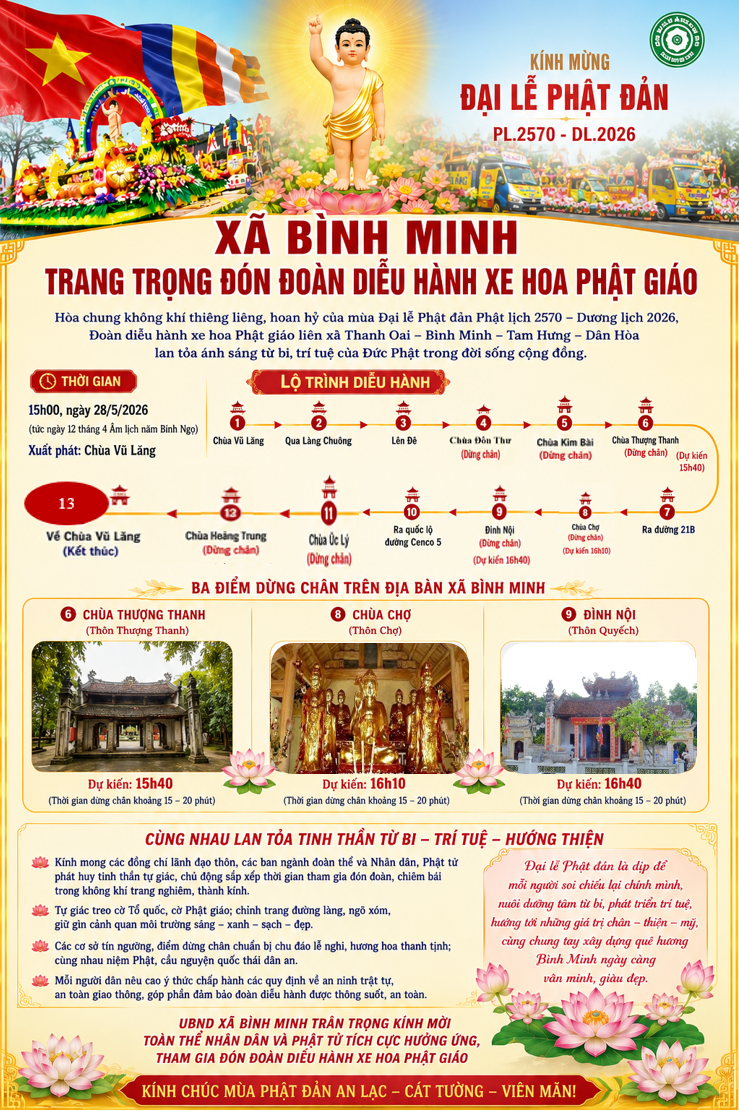 XÃ BÌNH MINH TRANG TRỌNG ĐÓN ĐOÀN DIỄU HÀNH XE HOA PHẬT ĐẢN PL.2570 - DL.2026- Ảnh 2.