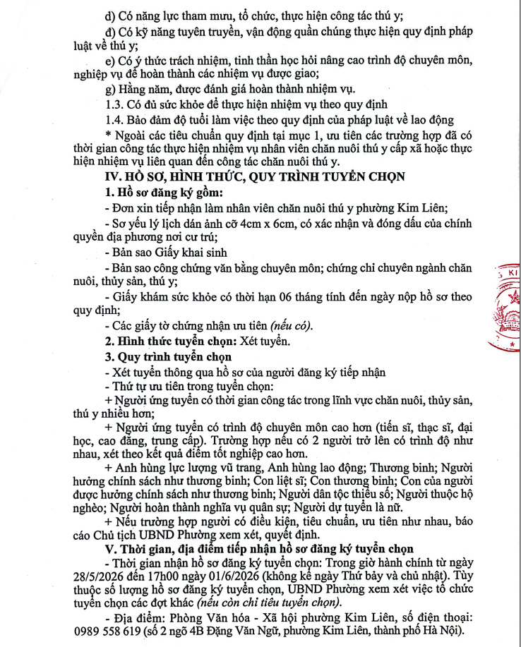 Phường Kim Liên: thông báo tuyển chọn nhân viên chăn nuôi thú y (đợt 2)- Ảnh 2.