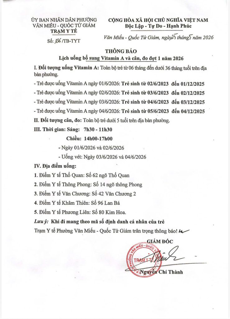 THÔNG BÁO LỊCH UỐNG BỔ SUNG VITAMIN A VÀ CÂN, ĐO ĐỢT 1 NĂM 2026- Ảnh 2.