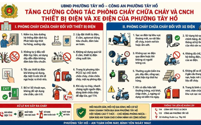 Phường Tây Hồ tăng cường tuyên truyền phòng cháy chữa cháy đối với thiết bị điện và xe điện