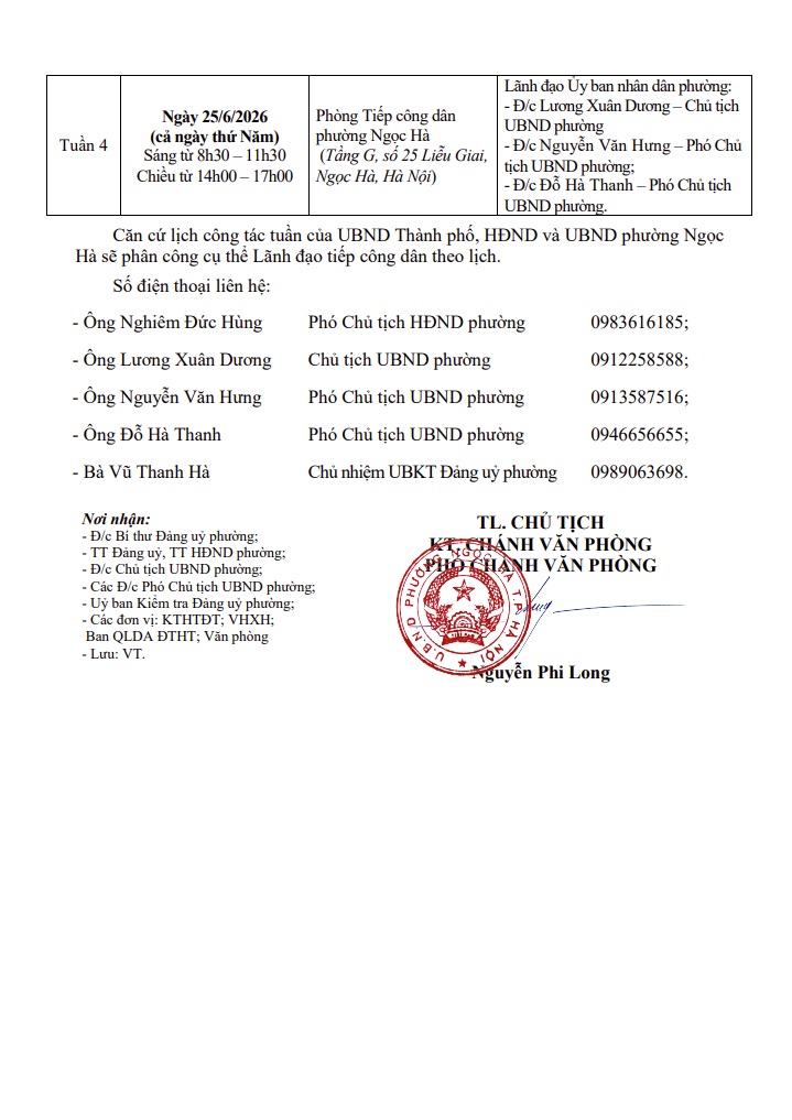 Lịch tiếp công dân định kỳ của HĐND-UBND phường Ngọc Hà tháng 6/2026- Ảnh 2.
