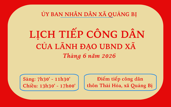 Lịch tiếp công dân của Lãnh đạo UBND xã tháng 6/2026