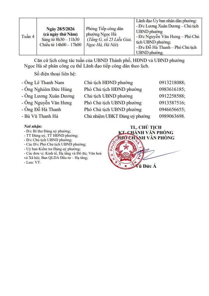 Lịch tiếp công dân định kỳ của HĐND-UBND phường Ngọc Hà tháng 5/2026- Ảnh 2.
