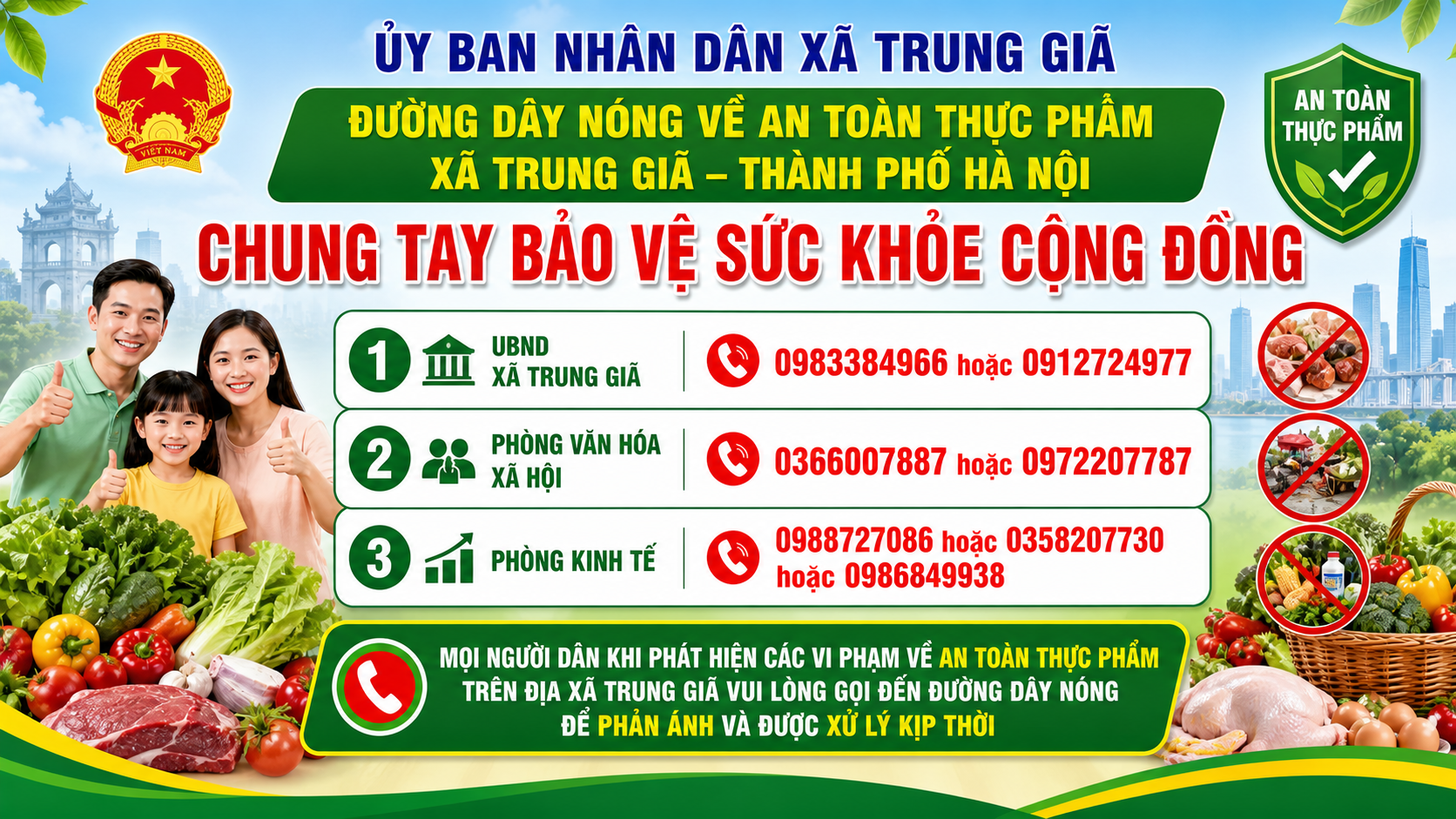 UBND xã Trung Giã công khai số điện thoại đường dây nóng về ATTP trên địa bàn- Ảnh 1.