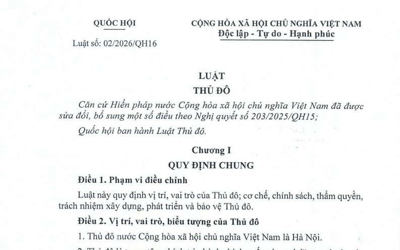 Luật Thủ đô số 02/2026/QH16 