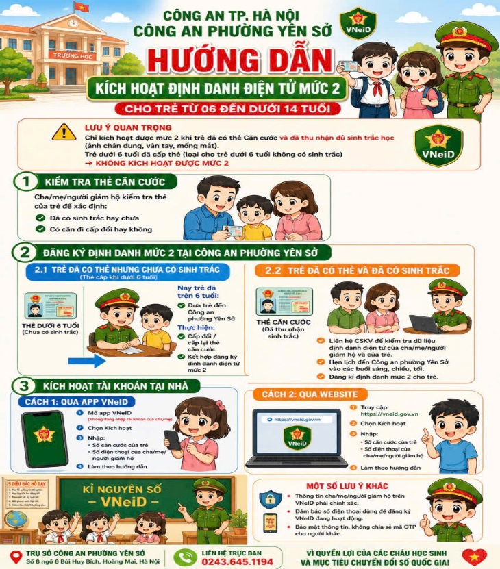Công an phường Yên Sở tích cực kích hoạt định danh điện tử mức 2 cho trẻ từ 6 đến dưới 14 tuổi- Ảnh 1.