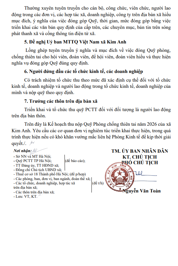 KẾ HOẠCH THU QUỸ PHÒNG CHỐNG THIÊN TAI TRÊN ĐỊA BÀN XÃ KIM ANH NĂM 2026
- Ảnh 6.