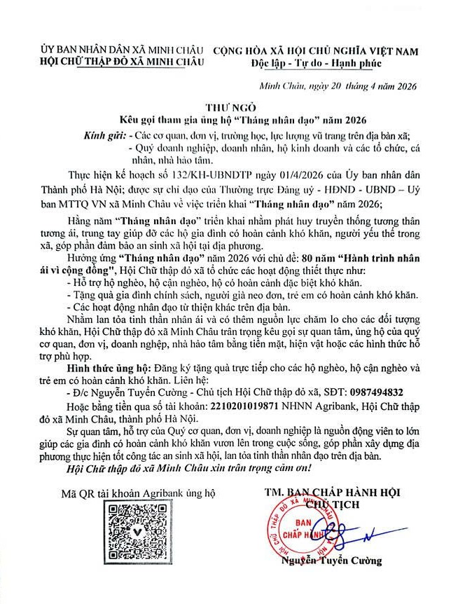 Hội Chữ Thập đỏ xã Minh Châu triển khai hưởng ứng "Tháng Nhân đạo" năm 2026 với chủ đề: "80 năm - Hành trình nhân ái vì cộng đồng".- Ảnh 1.