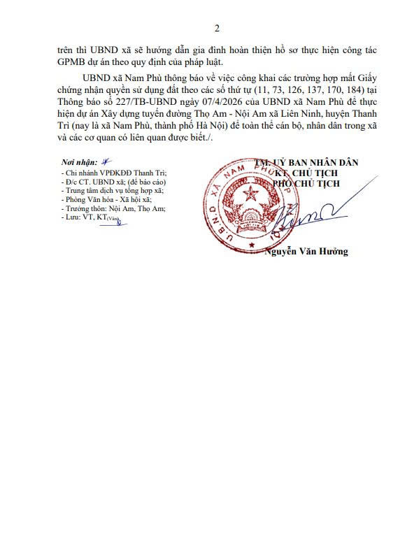 Thông báo số 281/TB-UBND ngày 06/5/2026 của UBND xã Nam Phù- Ảnh 2.