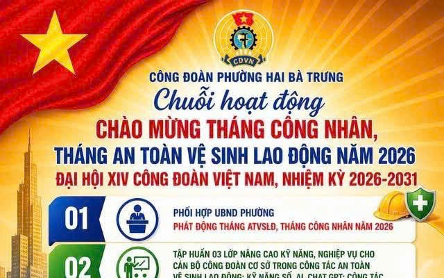 Công đoàn phường Hai Bà Trưng: Chuỗi hoạt động chào mừng Tháng Công nhân, Tháng An toàn vệ sinh lao động năm 2026, Đại hội Công đoàn Việt Nam, nhiệm kỳ 2026 - 2031