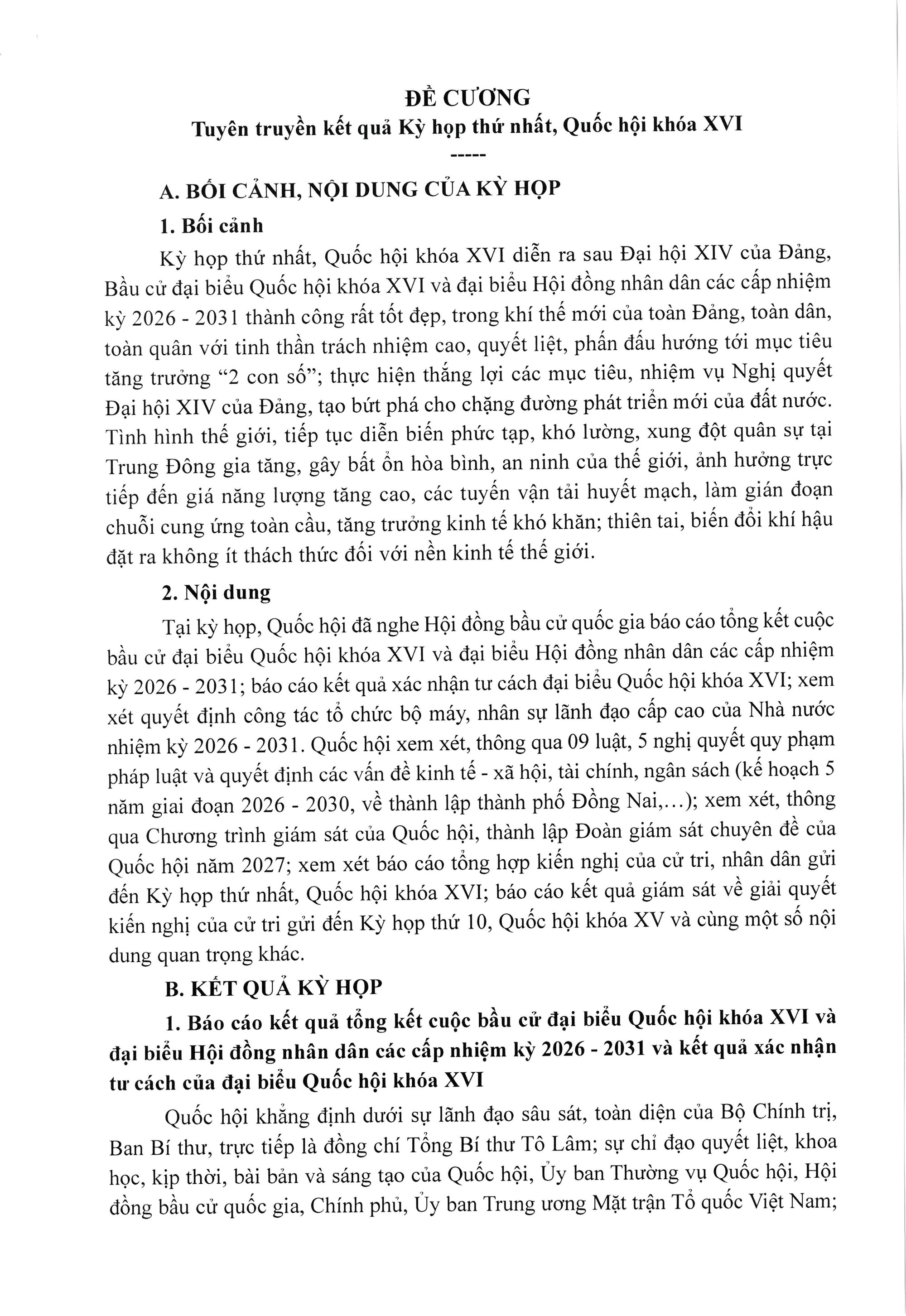 Đề cương tuyên truyền kết quả Kỳ họp thứ nhất, Quốc hội khóa XVI- Ảnh 1.