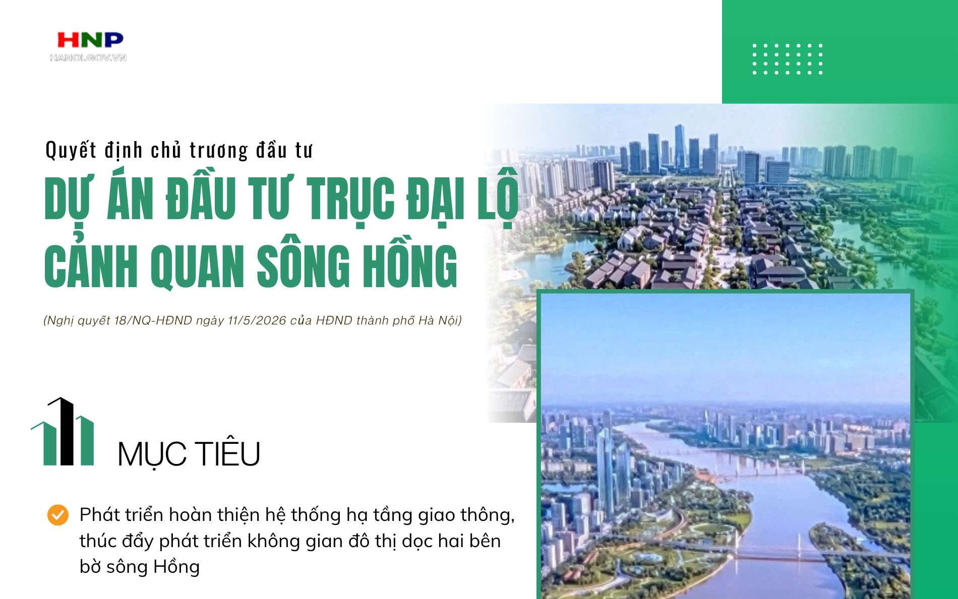 Hà Nội quyết định chủ trương đầu tư Dự án đầu tư Trục đại lộ cảnh quan sông Hồng