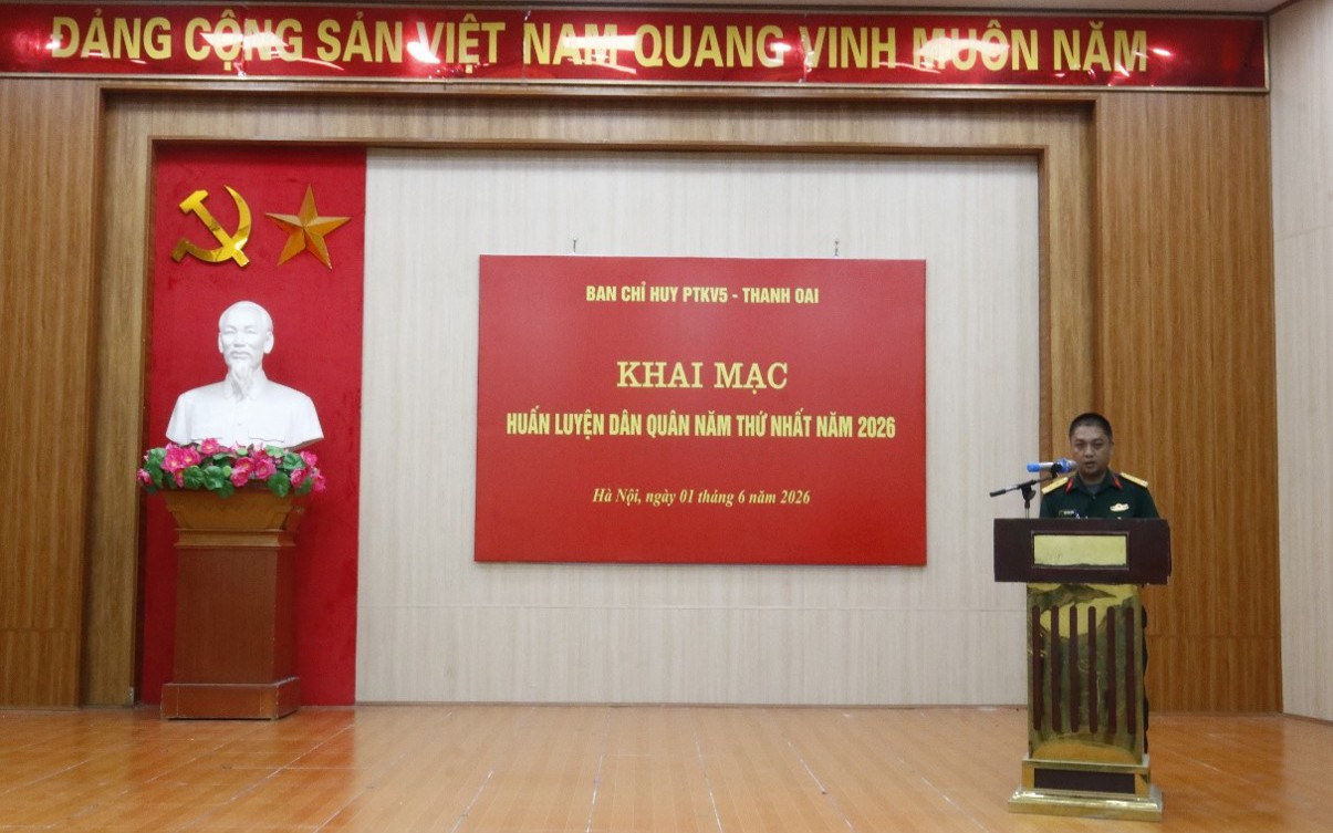 Dân quân phường Hoàng Liệt tham gia khai mạc huấn luyện dân quân năm thứ Nhất năm 2026