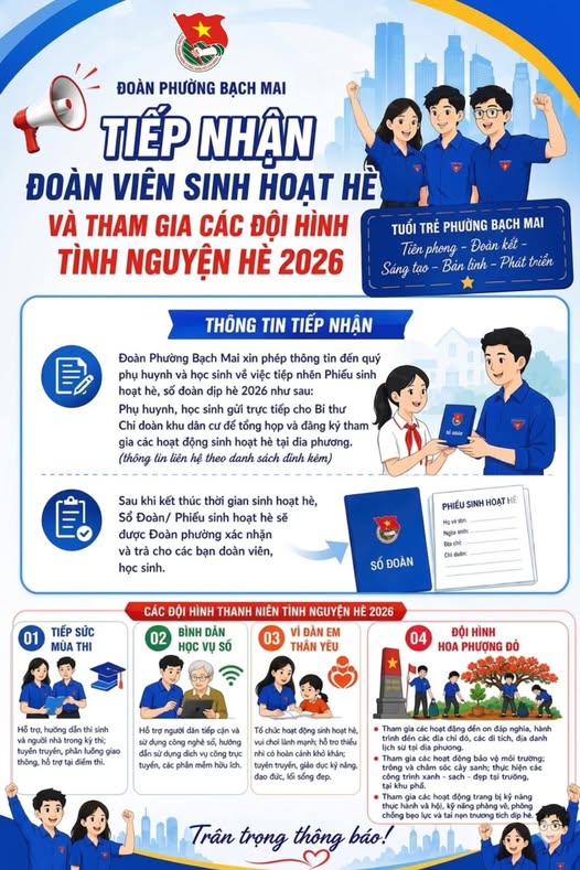 THÔNG BÁO VỀ VIỆC TIẾP NHẬN SỔ ĐOÀN/PHIẾU SINH HOẠT HÈ NĂM 2026.- Ảnh 1.