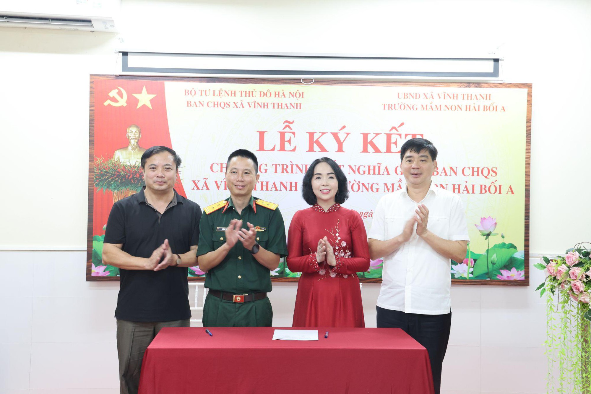 Ban Chỉ huy Quân sự xã Vĩnh Thanh kết nghĩa với Trường Mầm non Hải Bối A: Gắn kết quân - dân, chung tay chăm lo thế hệ trẻ- Ảnh 1.