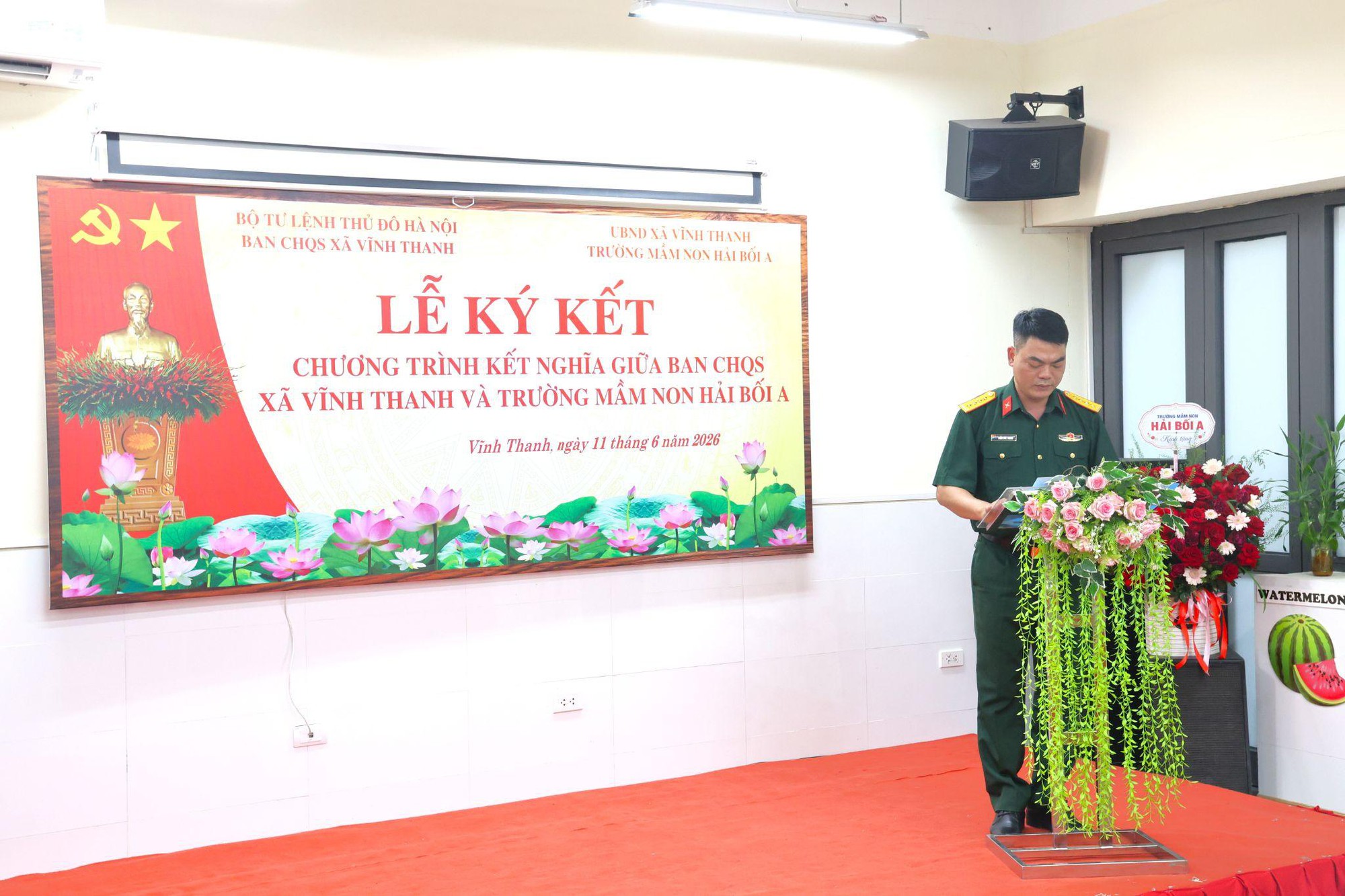 Ban Chỉ huy Quân sự xã Vĩnh Thanh kết nghĩa với Trường Mầm non Hải Bối A: Gắn kết quân - dân, chung tay chăm lo thế hệ trẻ- Ảnh 4.