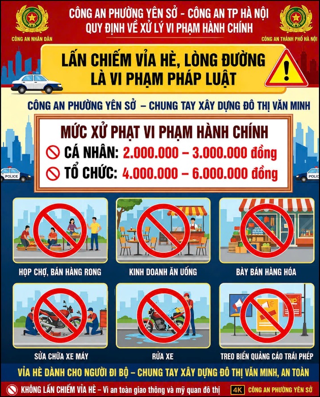 Công an phường Yên Sở tăng cường công tác tuyên truyền, vận động nhân dân không lấn chiếm vỉa hè, lòng đường- Ảnh 1.