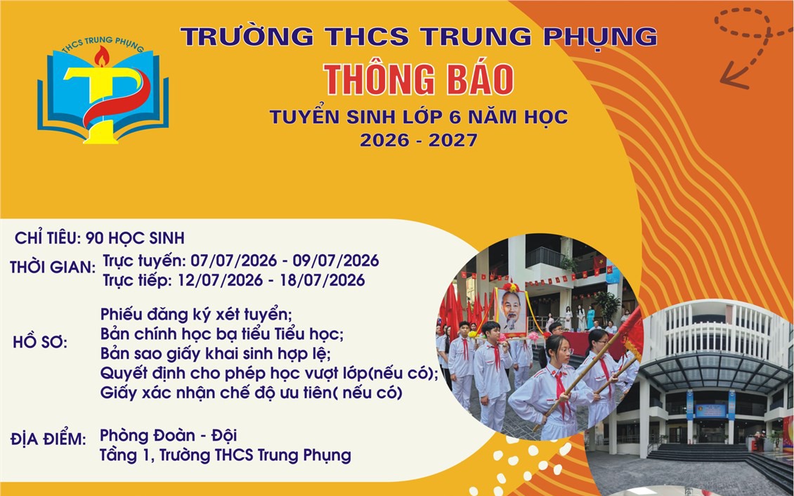 Thông báo tuyển sinh năm học 2026 - 2027 của trường THCS Trung Phụng.