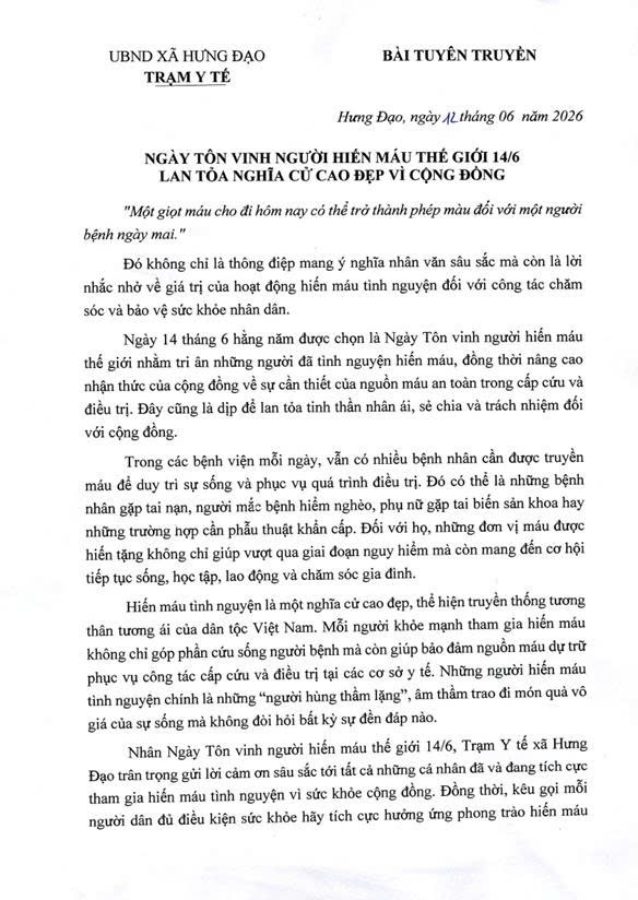 NGÀY TÔN VINH NGƯỜI HIẾN MÁU THẾ GIỚI 14/6 LAN TỎA NGHĨA CỬ CAO ĐẸP VÌ CỘNG ĐỒNG- Ảnh 1.