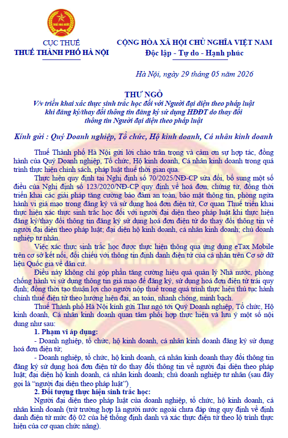 Thuế Thành phố Hà Nội có Thư ngỏ- Ảnh 1.