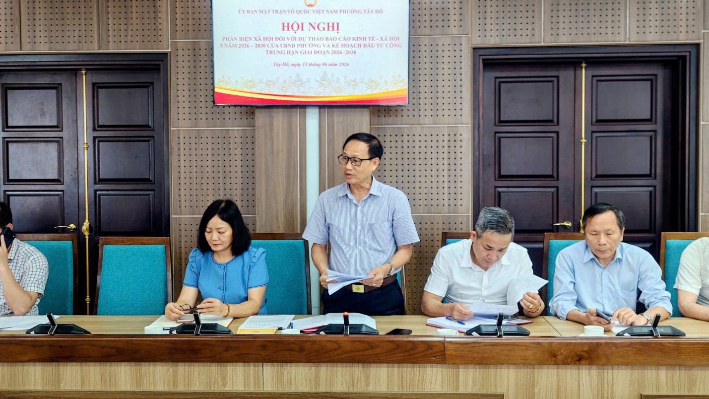 Phường Tây Hồ tổ chức Hội nghị phản biện đối với dự thảo Kế hoạch phát triển kinh tế - xã hội 5 năm giai đoạn 2026 – 2030 và kế hoạch đầu tư công trung hạn giai đoạn 2026 – 2030- Ảnh 4.