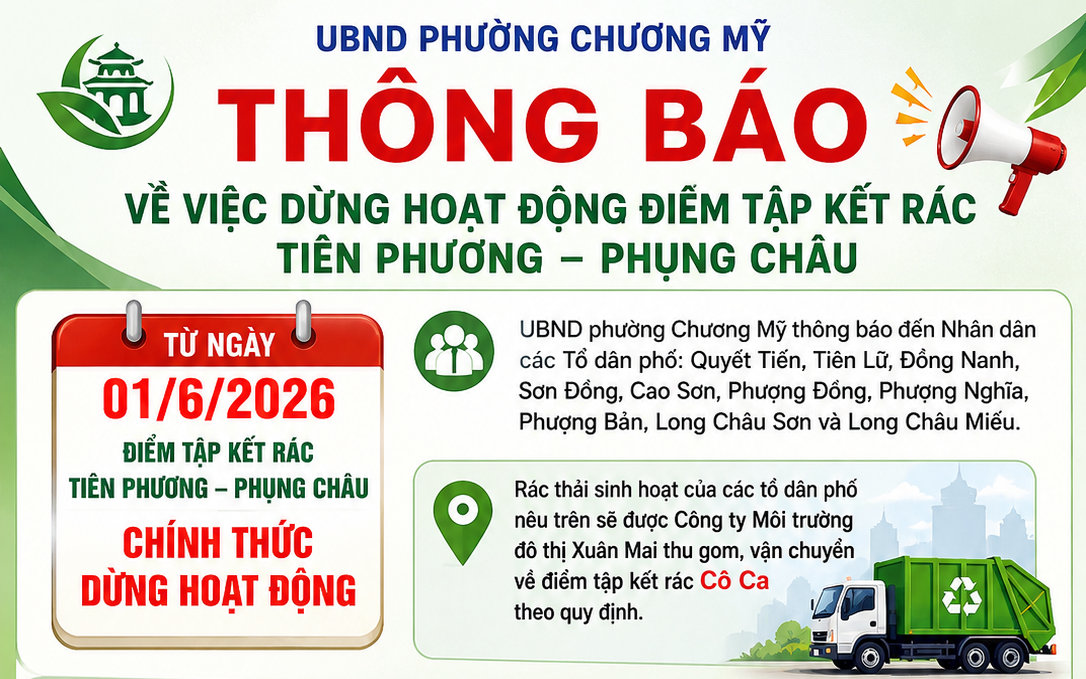 Thông báo việc dừng hoạt động điểm tập kết rác Tiên Phương – Phụng Châu