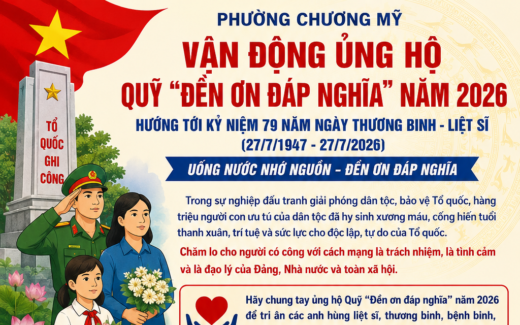 Phường Chương Mỹ vận động ủng hộ Quỹ “Đền ơn đáp nghĩa” năm 2026