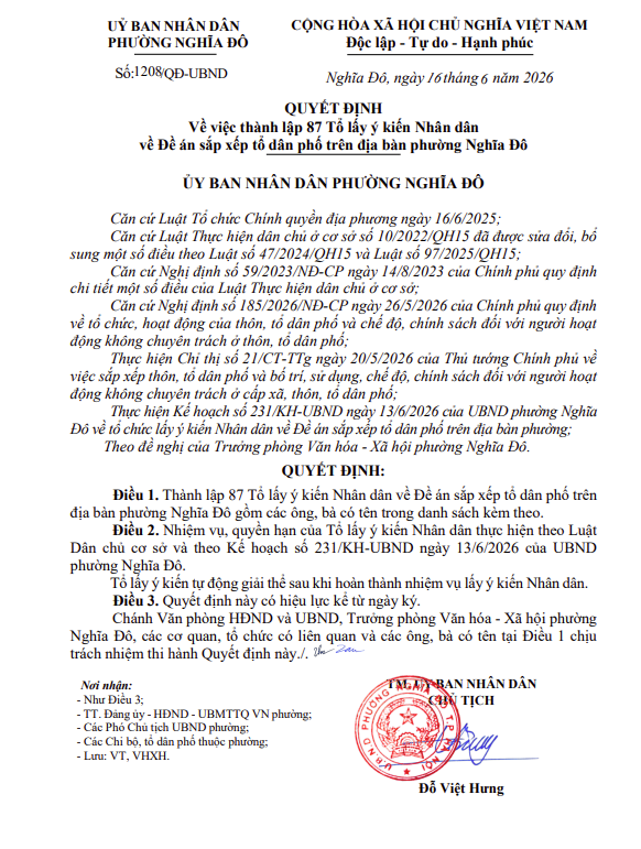 Triển khai lấy ý kiến Nhân dân về Đề án sắp xếp tổ dân phố, thành lập 87 Tổ lấy ý kiến trên địa bàn- Ảnh 1.