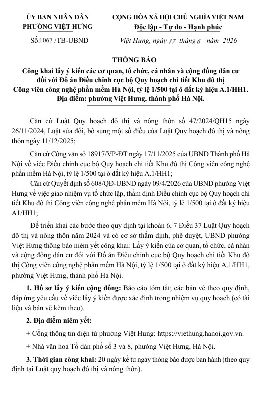 THÔNG BÁO: Công khai lấy ý kiến Đồ án Điều chỉnh quy hoạch tại ô đất ký hiệu A1/HH1- Ảnh 2.