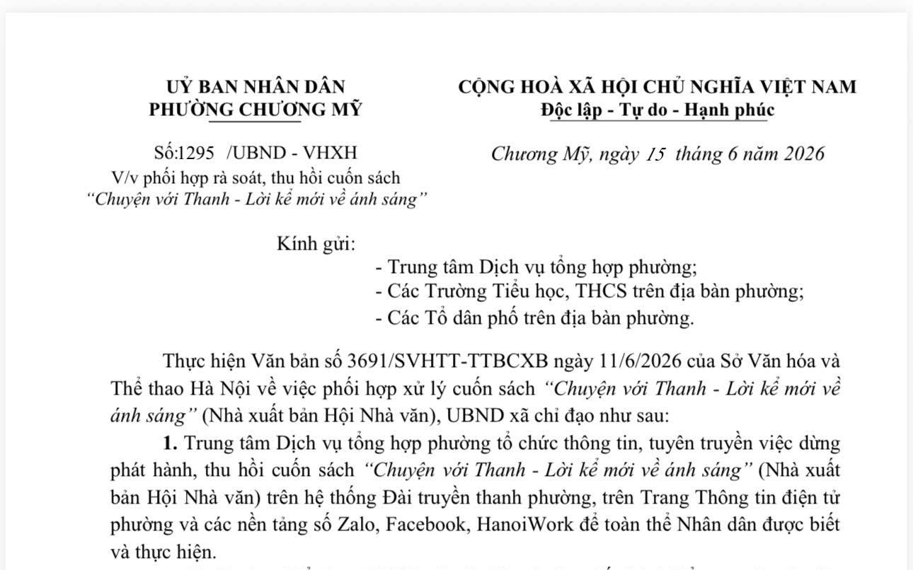 Phường Chương Mỹ tăng cường rà soát, thu hồi cuốn sách “Chuyện với Thanh - Lời kể mới về ánh sáng”